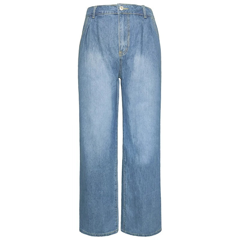 Retro denim lösa breda ben utsvängda jeans för kvinnor