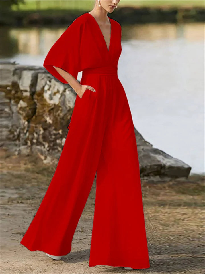 Elegant snygg V-ringad jumpsuit för kvinnor
