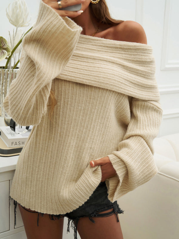 Mysig lös off-shoulder varm vintertröja för kvinnor