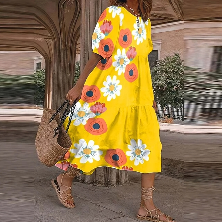 Lös blommigt tryck klänning