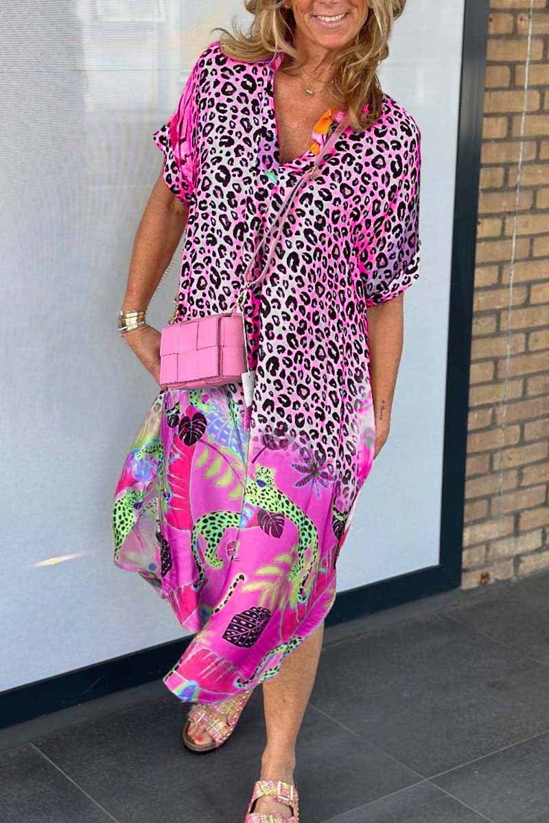 Färgstark leopardmönster klänning för kvinnor