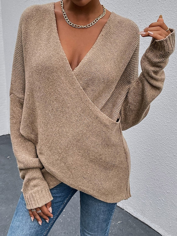 Elegant djup v-ringad vintertröja för kvinnor
