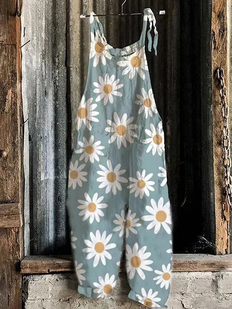 Ärmlös blommig jumpsuit för kvinnor