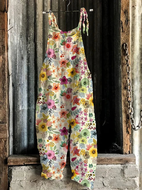 Ärmlös blommig jumpsuit för kvinnor
