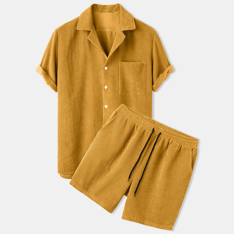 Poloskjorta med knappar och shorts set för män
