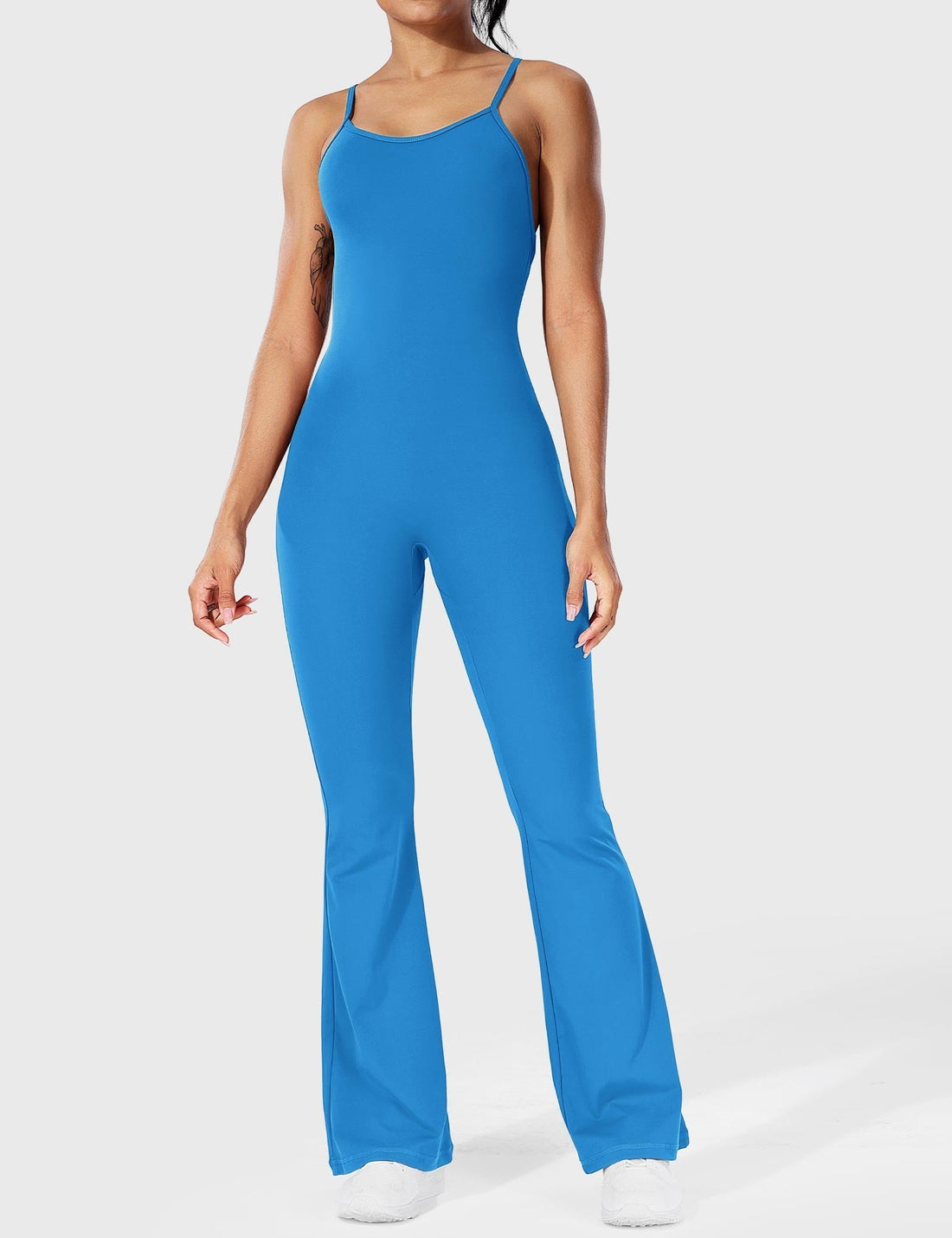 Ärmlös korsryggslös bodycon jumpsuit för kvinnor