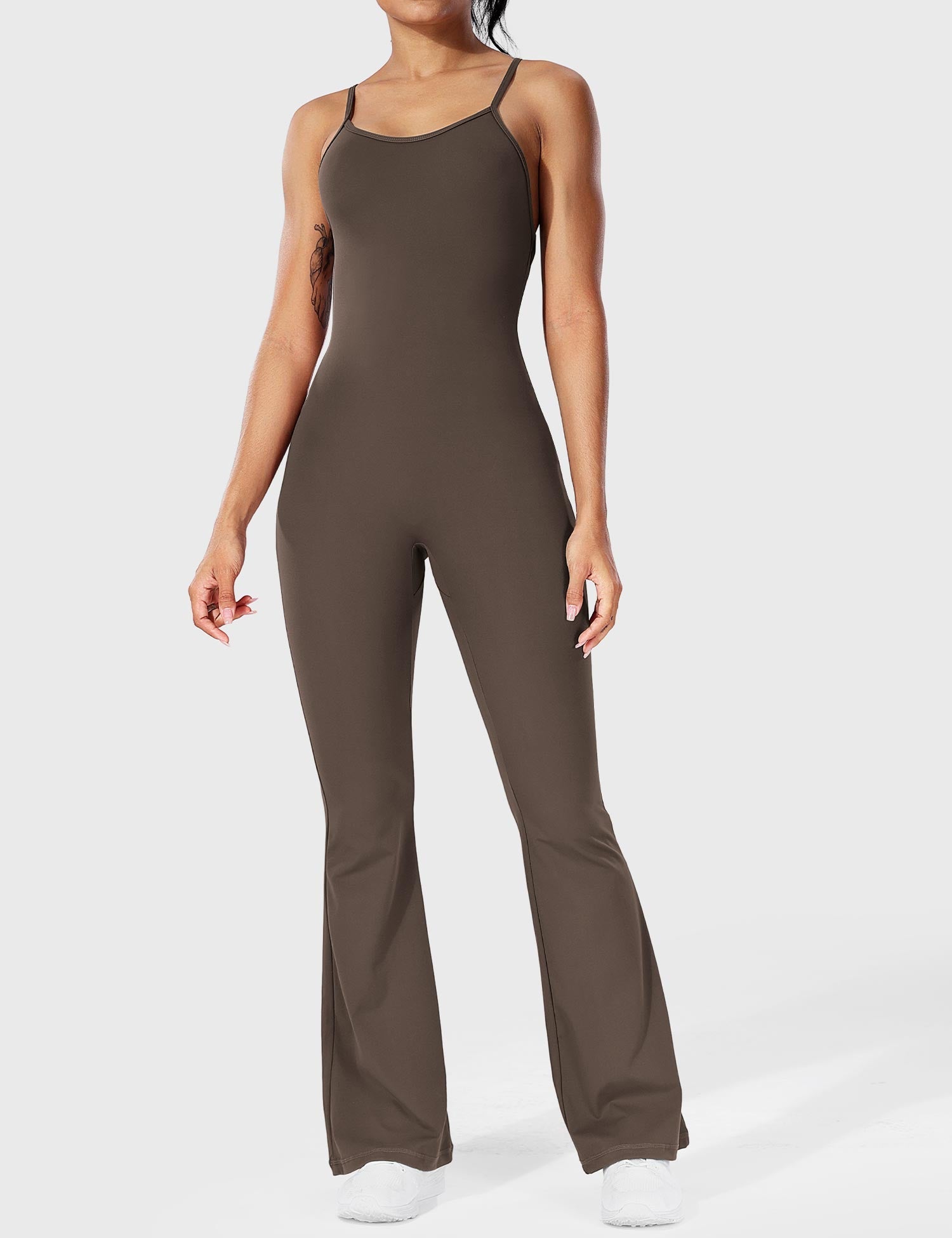 Ärmlös korsryggslös bodycon jumpsuit för kvinnor