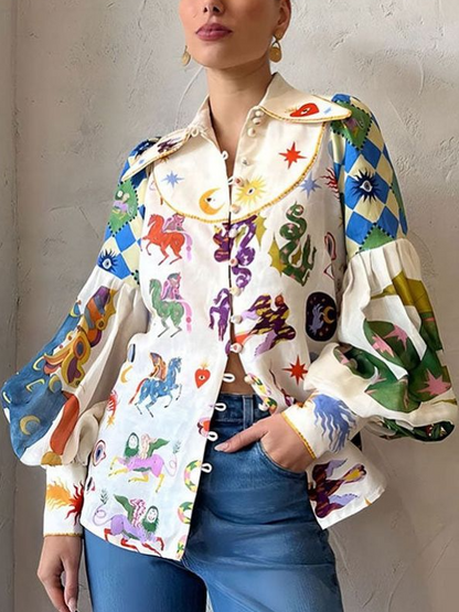 Pop Art-tryck Skjortkrage Casual Blus