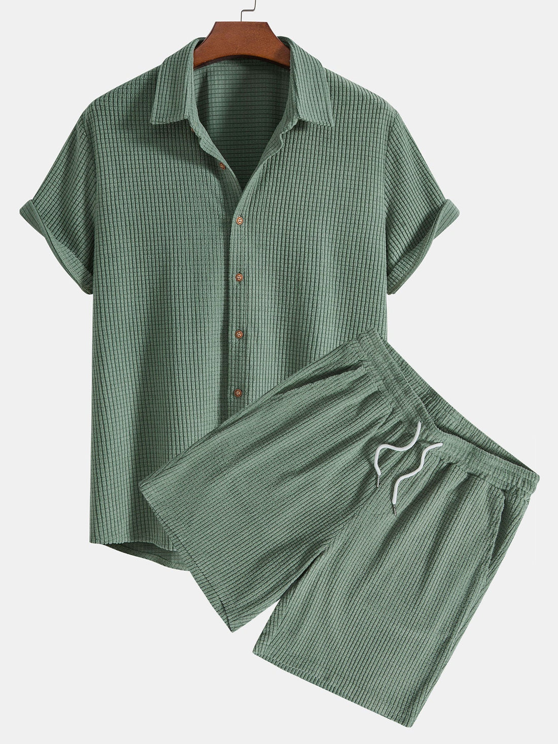 Waffle Button Up Shirt &amp; Shorts
