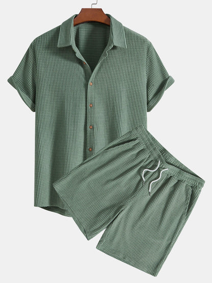 Waffle Button Up Shirt &amp; Shorts