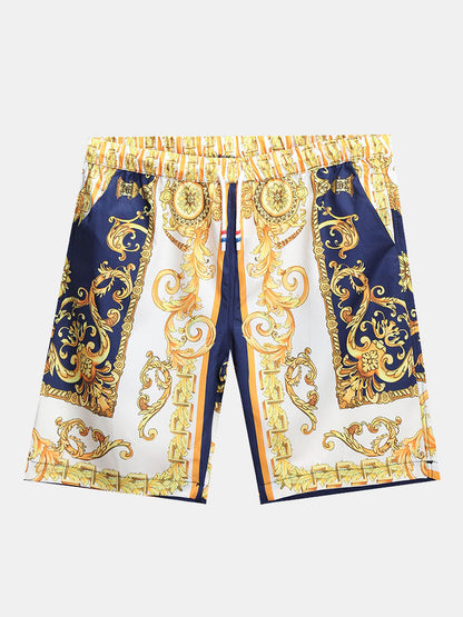 Baroque Print Button Up Shirt &amp; Shorts