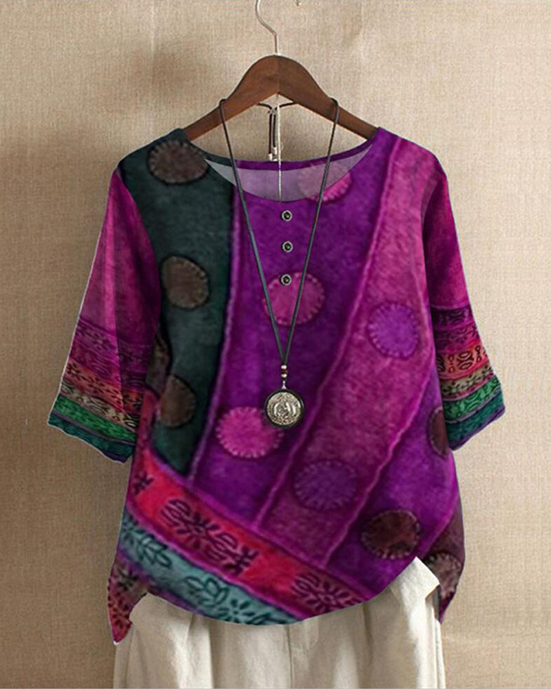 Olivia™ Must-have vintage boho-topp med tryck