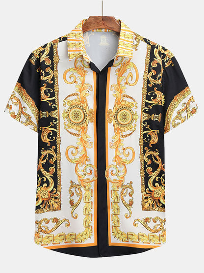 Baroque Print Button Up Shirt &amp; Shorts