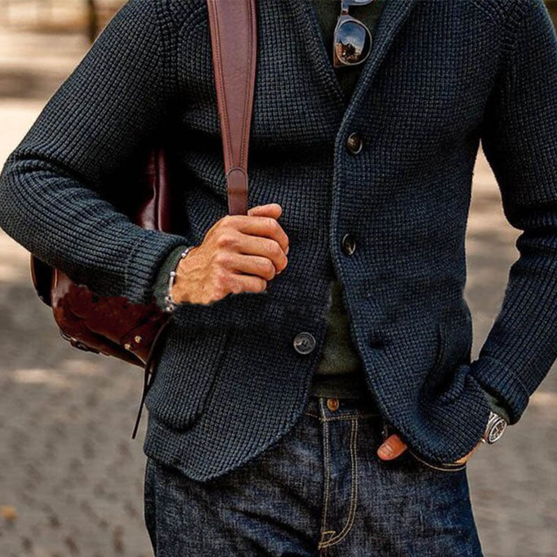 Stickad blazer med krage för män