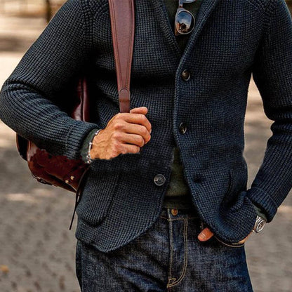 Stickad blazer med krage för män