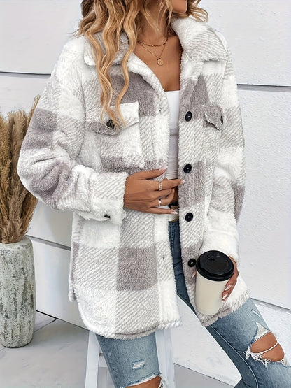 Alice - Casual rutig jacka med fluffig knappslå