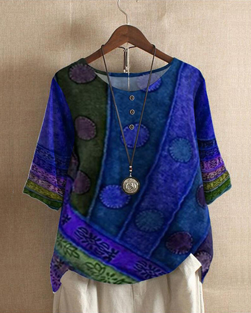 Olivia™ Must-have vintage boho-topp med tryck