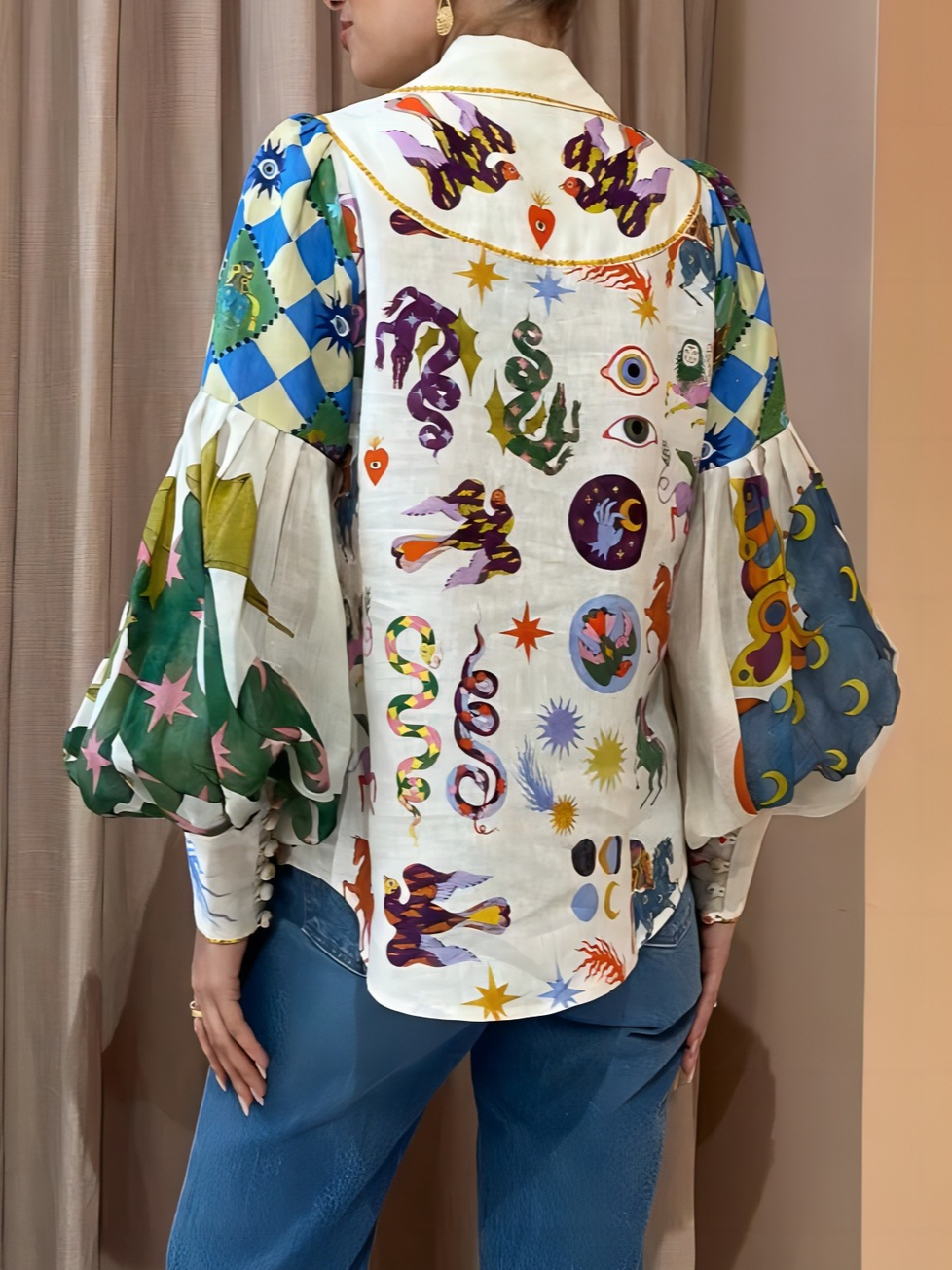 Pop Art-tryck Skjortkrage Casual Blus