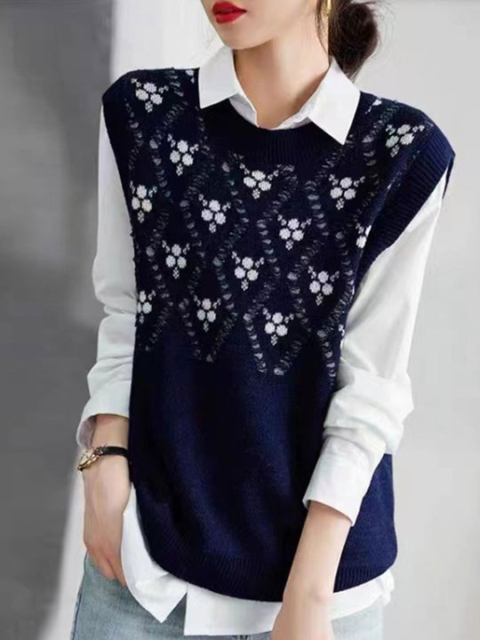 Pullover med stickad väst