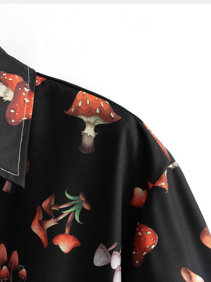 Mushroom Print Button Up Shirt