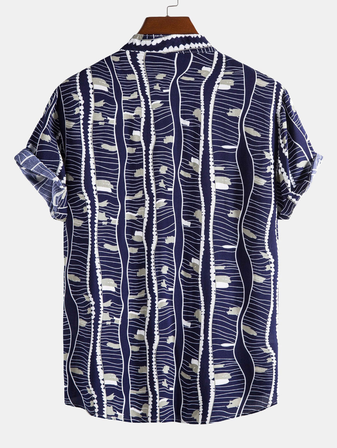 Wave Print Stand Collar Shirt