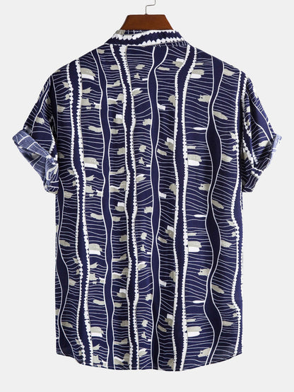 Wave Print Stand Collar Shirt