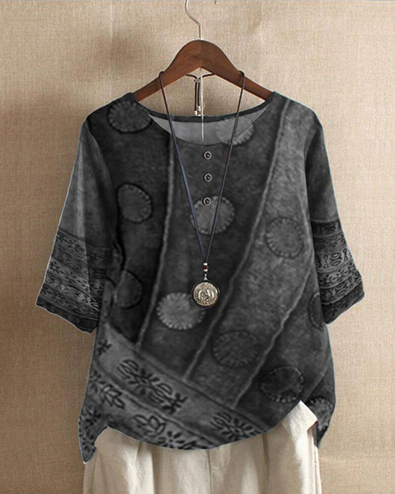 Olivia™ Must-have vintage boho-topp med tryck