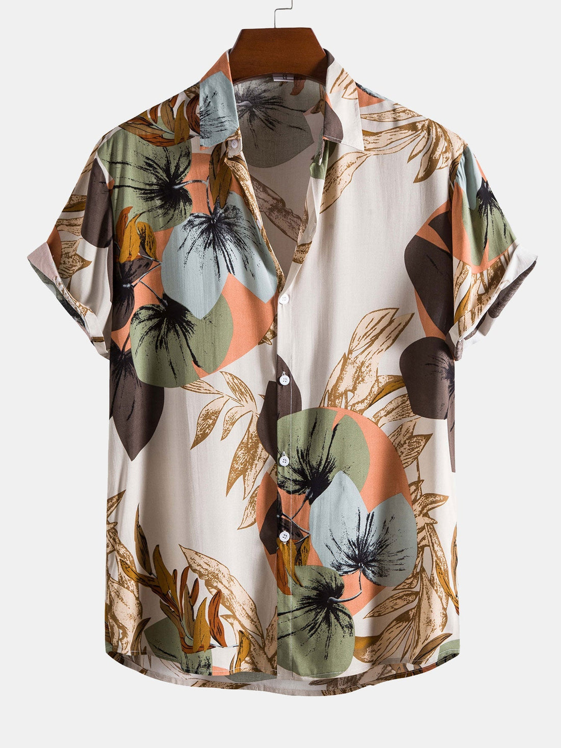 Tropical Print Shirt &amp; Textured Cotton 5&quot; Shorts