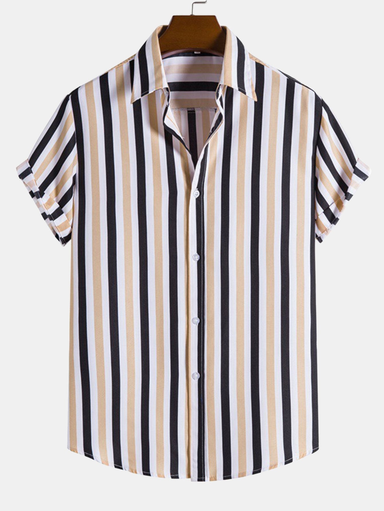 Man Striped Print Button Up Shirt
