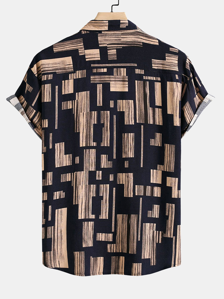 Color Block Print Button Up Shirt