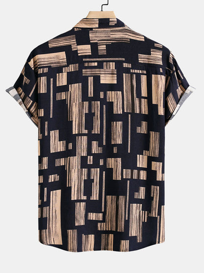Color Block Print Button Up Shirt