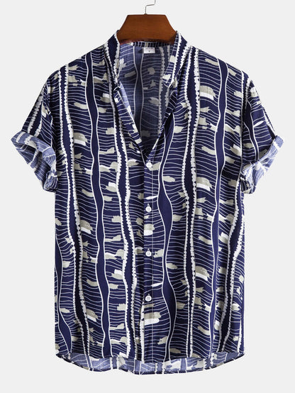 Wave Print Stand Collar Shirt