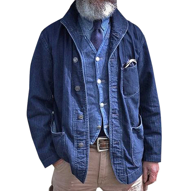 Jeansjacka med flera fickor för män