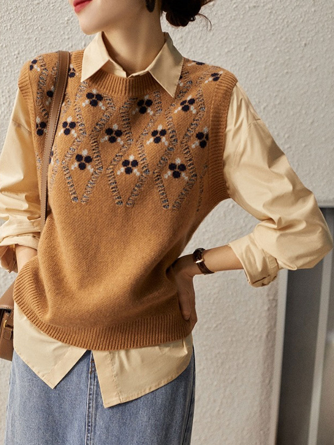 Pullover med stickad väst