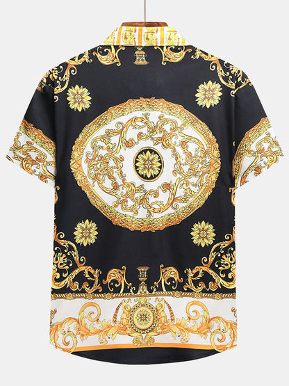 Baroque Print Button Up Shirt &amp; Shorts