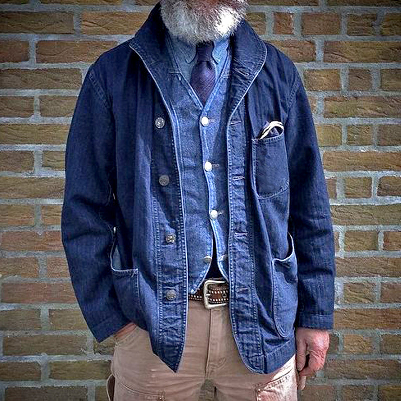 Jeansjacka med flera fickor för män
