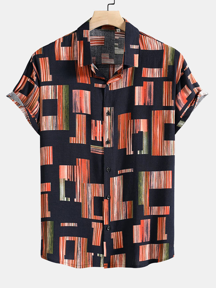 Color Block Print Button Up Shirt
