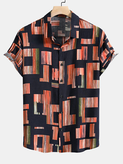 Color Block Print Button Up Shirt