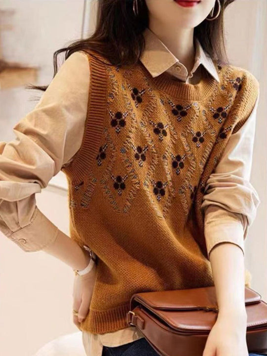 Pullover med stickad väst