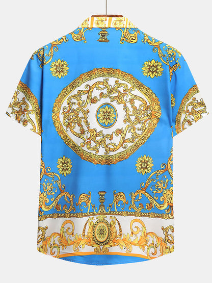 Baroque Print Button Up Shirt &amp; Shorts