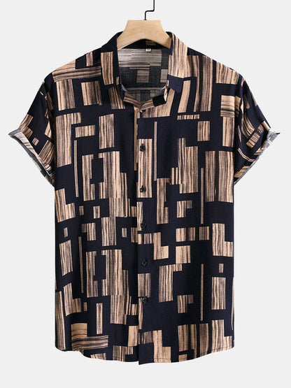 Color Block Print Button Up Shirt