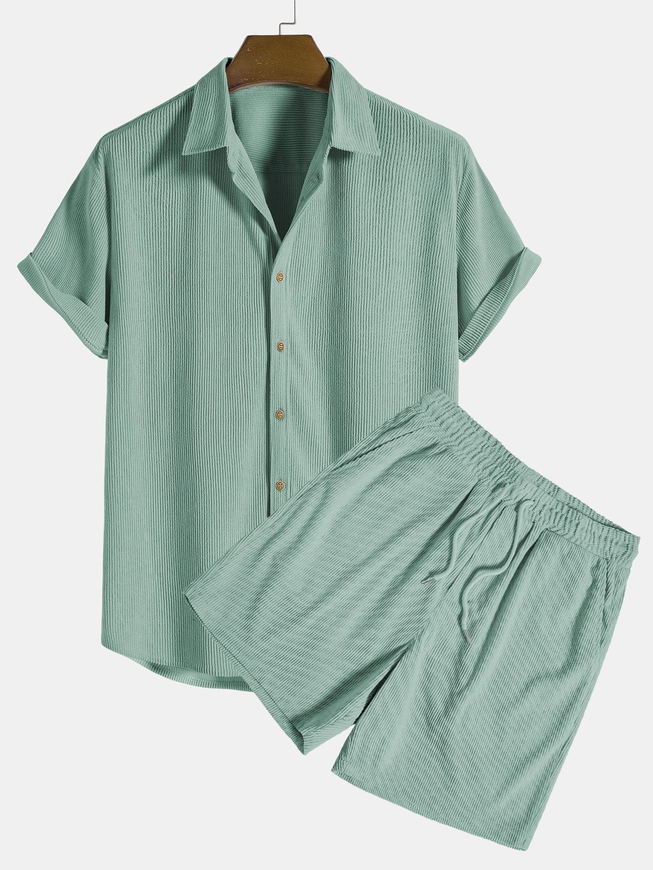 Short-Sleeved Corduroy Button Up Shirt &amp; Shorts