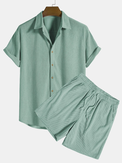 Short-Sleeved Corduroy Button Up Shirt &amp; Shorts