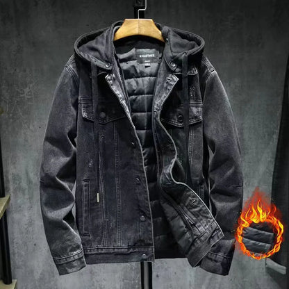 Jeansjacka i bomull för herrar med avtagbar huva