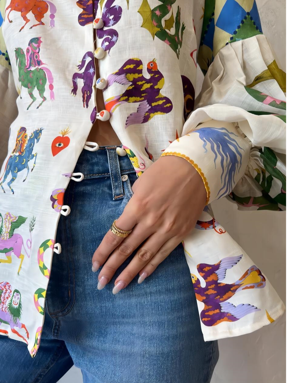 Pop Art-tryck Skjortkrage Casual Blus