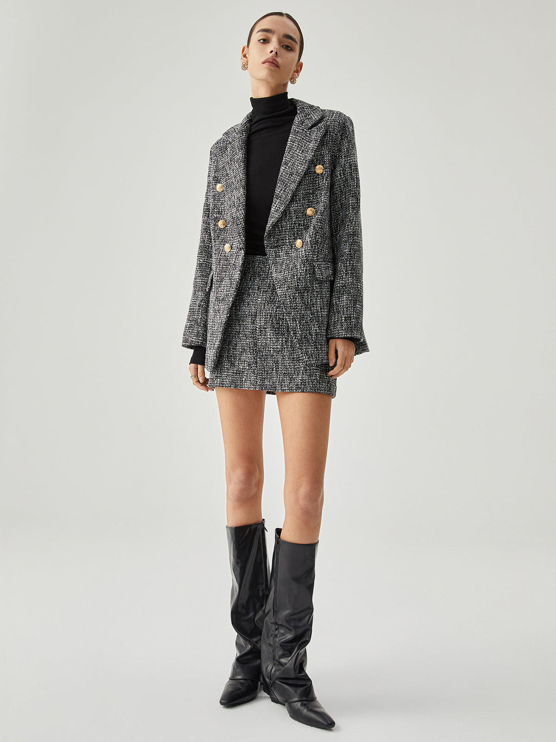 Blazer med knappdetaljer i tweed