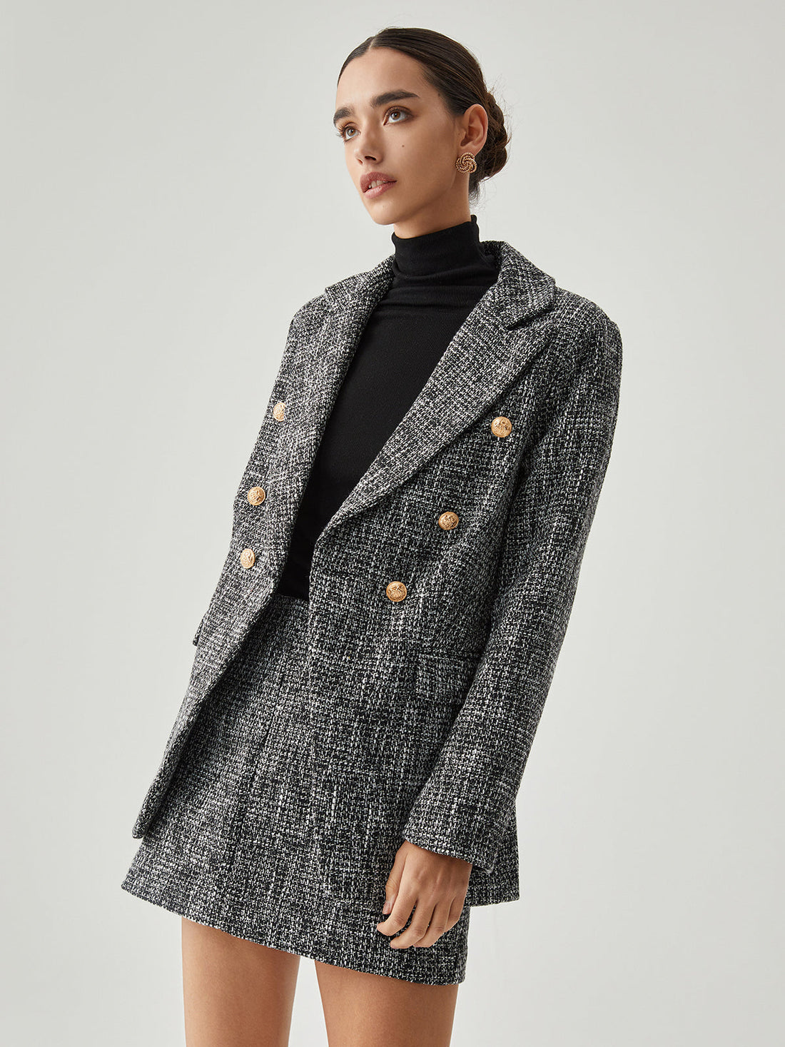 Blazer med knappdetaljer i tweed