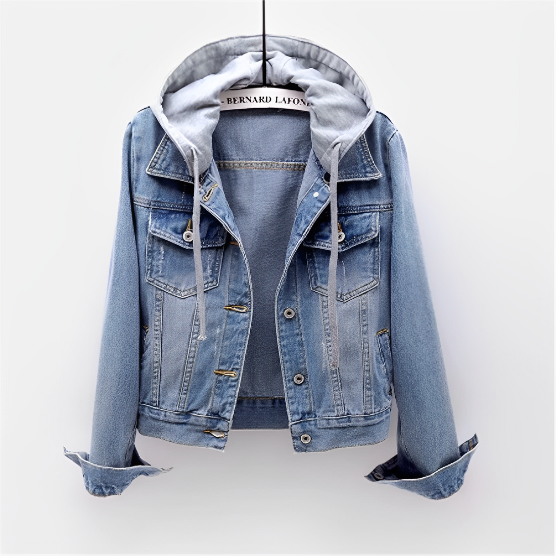 BERNARD LAFONE™ | Långärmad jeansjacka med avtagbar huva