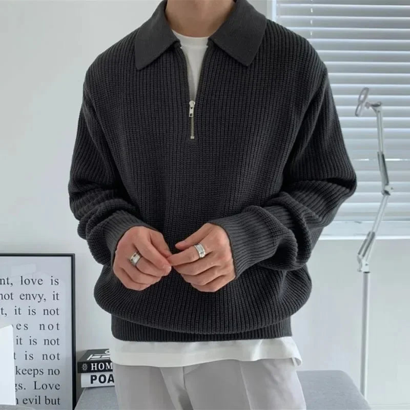 Chester Baumann | Schweizisk stickad pullover med dragkedja