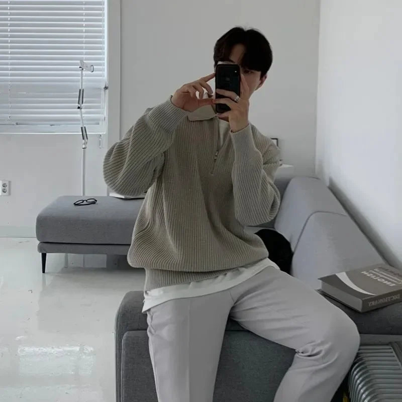 Chester Baumann | Schweizisk stickad pullover med dragkedja